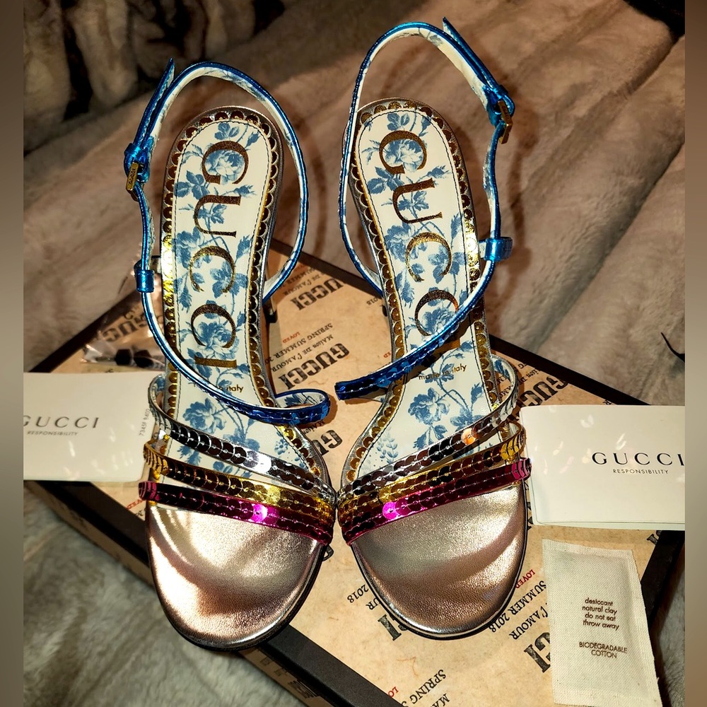 NIB Gucci Haines 105mm Sequin Sandal Heels 37 - Picture 6 of 16